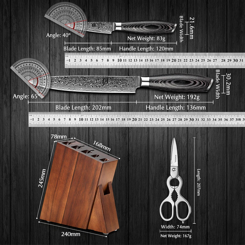 XINZUO New Kitchen Knife Set 7 Pieces Knives Set Scissors with Wooden Block