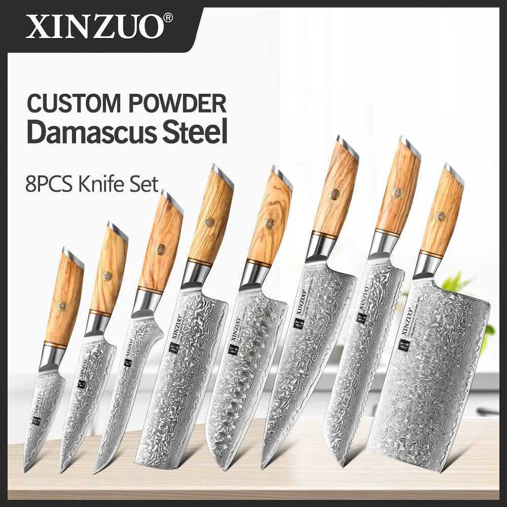 XINZUO Damascus Steel Knife with Olive Wood Handle