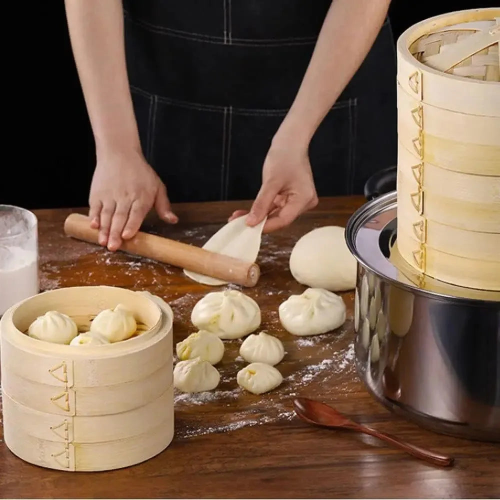 Bamboo Steamer Basket with Lid Dumpling & Vegetable Steamer