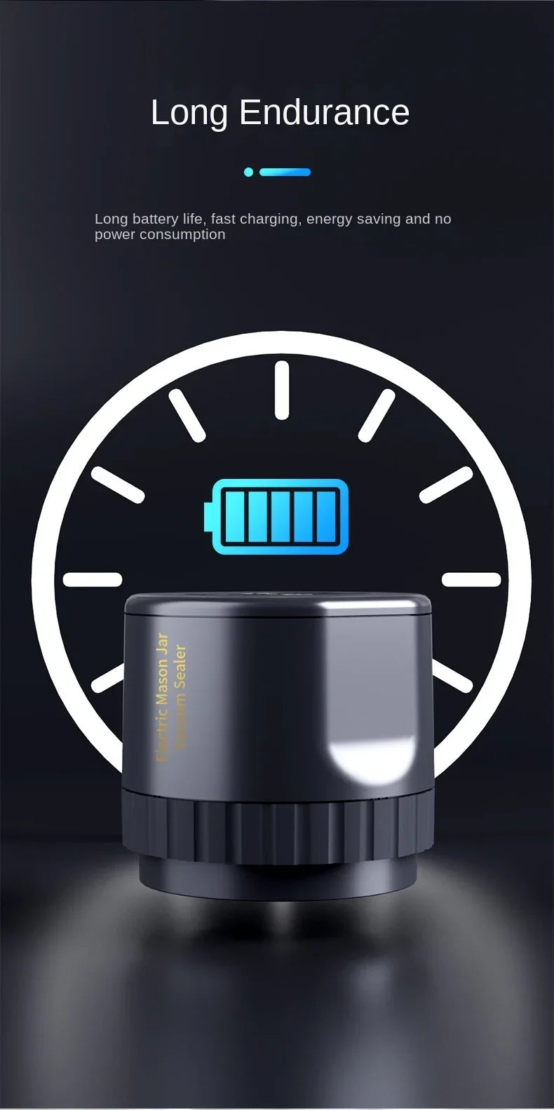 Electric Mason Jar Vacuum Sealer Kit, Cordless, for Mason Jars Wide Mouth Fermentation with Mason