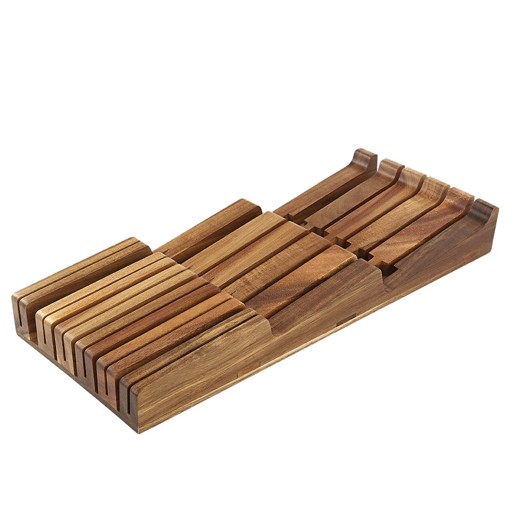 XINZUO 11 Slots In-drawer Knife Tray Acacia Wood For 10 pcs Knives