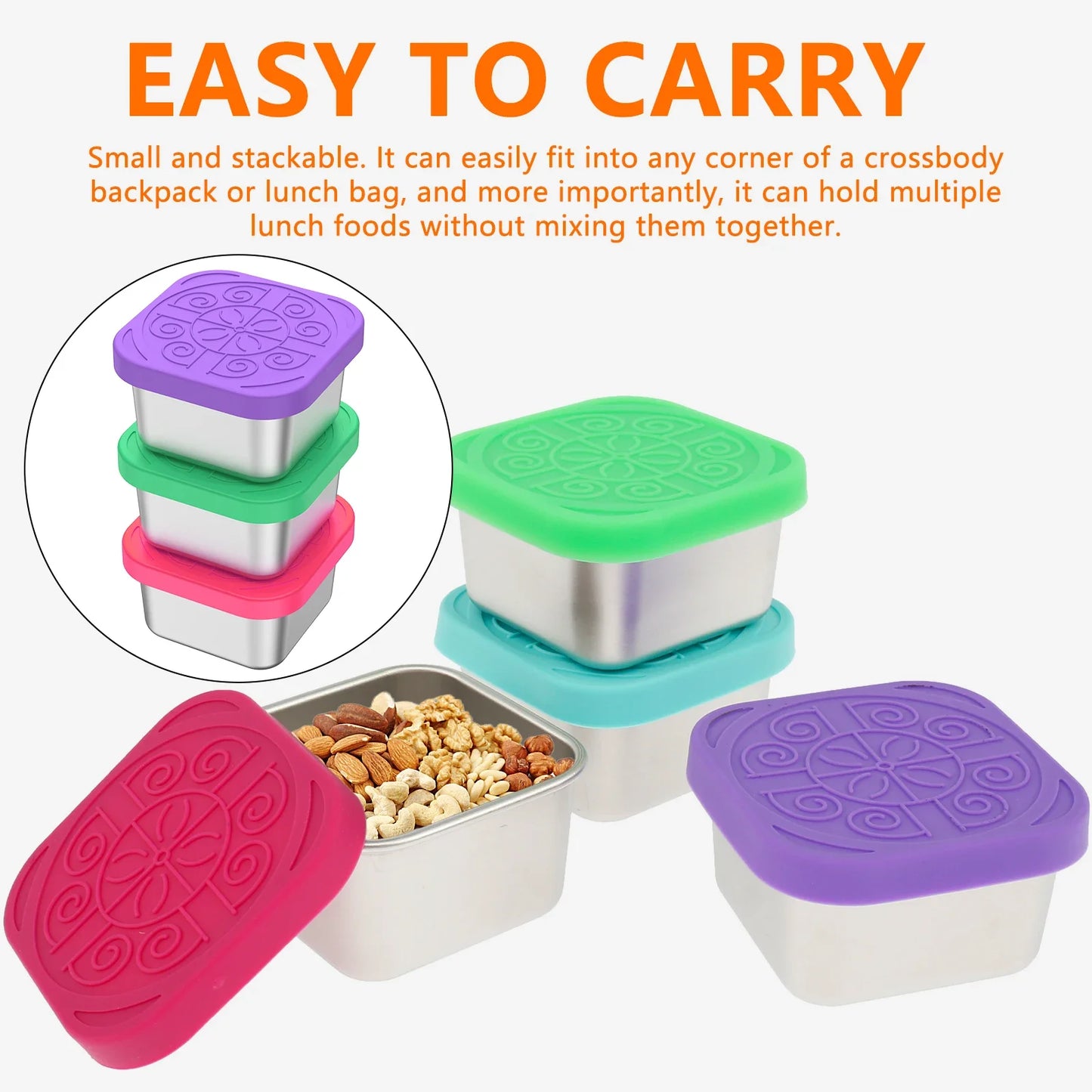 4Pcs Stainless Steel Salad Box Snack Container with Silicone Lids