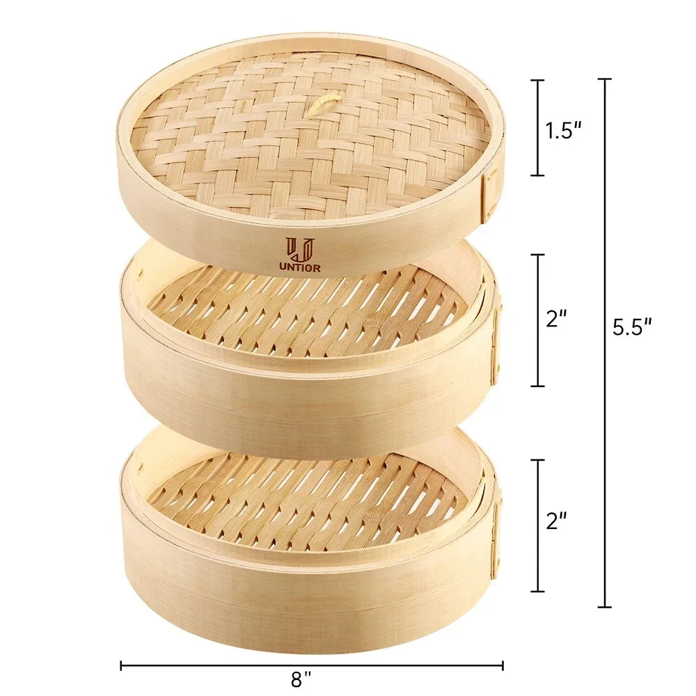 Bamboo Steamer Basket with Lid Dumpling & Vegetable Steamer