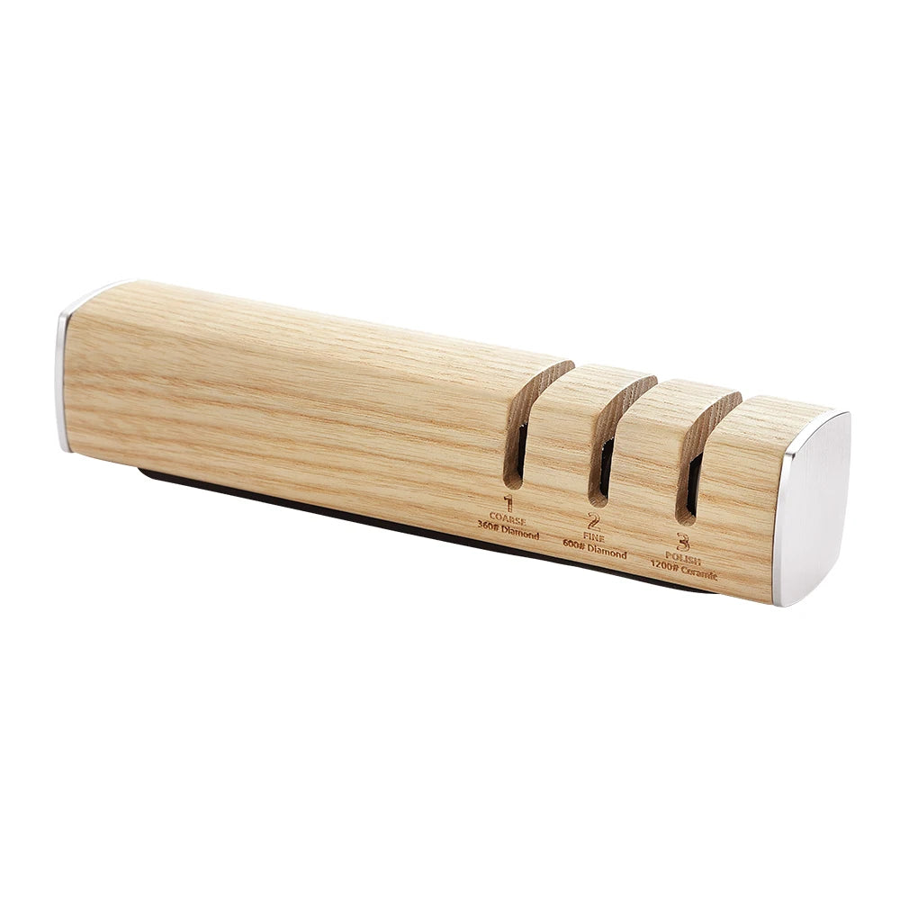 XINZUO 3-IN-1 Knife Sharpener Diamond & Ceramic System Ash/Walnut Wood Sharpening