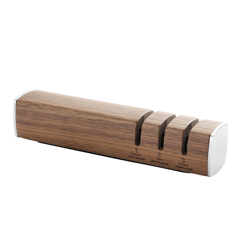 XINZUO 3-IN-1 Knife Sharpener Diamond & Ceramic System Ash/Walnut Wood Sharpening