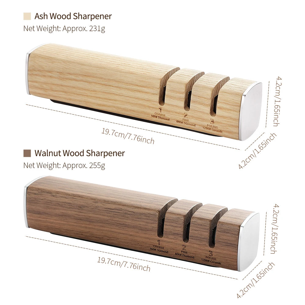 XINZUO 3-IN-1 Knife Sharpener Diamond & Ceramic System Ash/Walnut Wood Sharpening