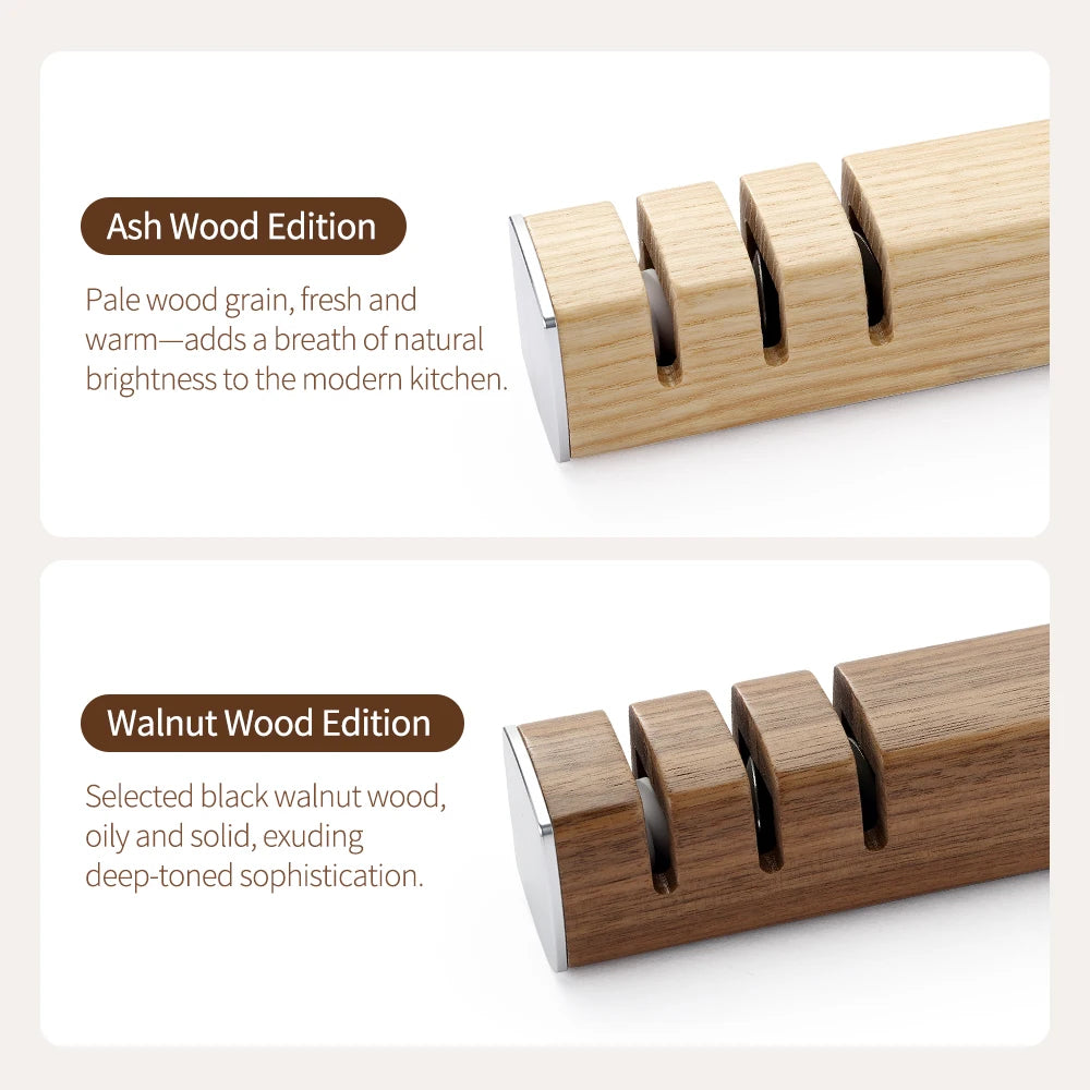 XINZUO 3-IN-1 Knife Sharpener Diamond & Ceramic System Ash/Walnut Wood Sharpening