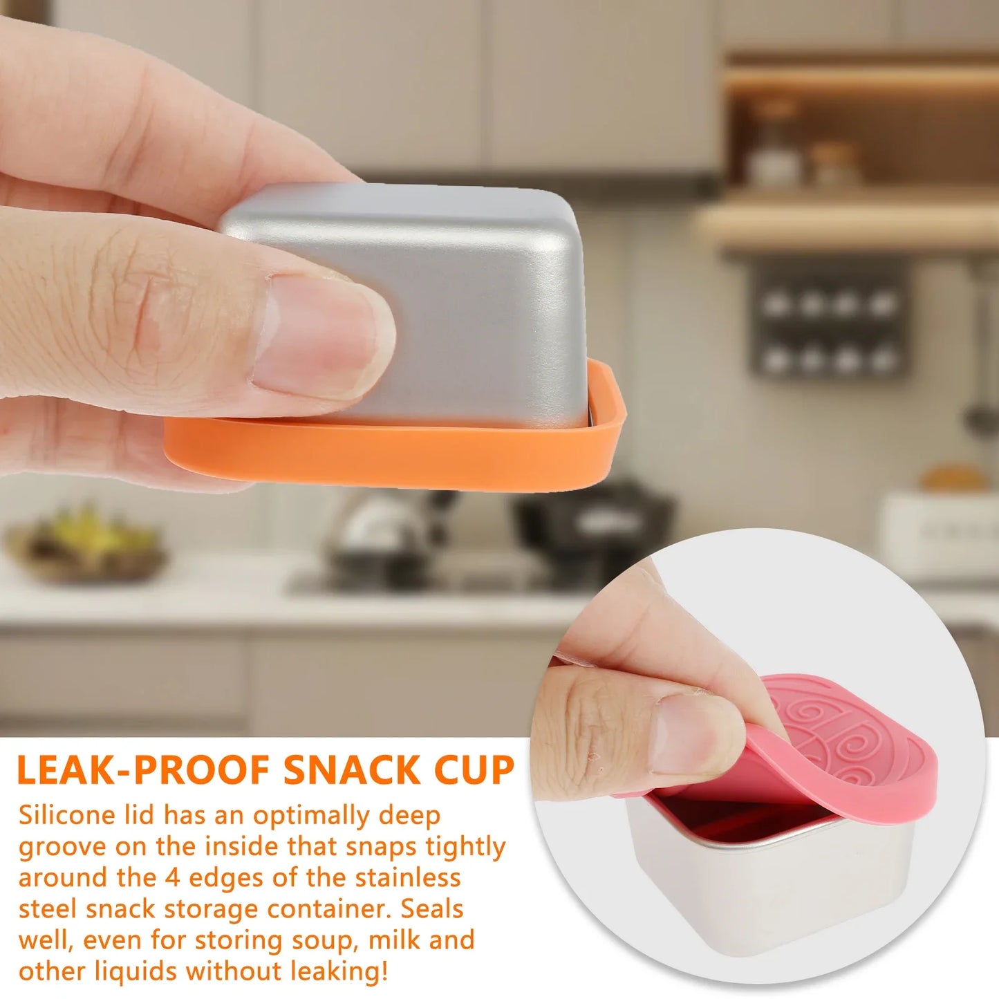 4Pcs Stainless Steel Salad Box Snack Container with Silicone Lids