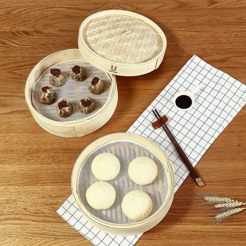 Bamboo Steamer Basket with Lid Dumpling & Vegetable Steamer