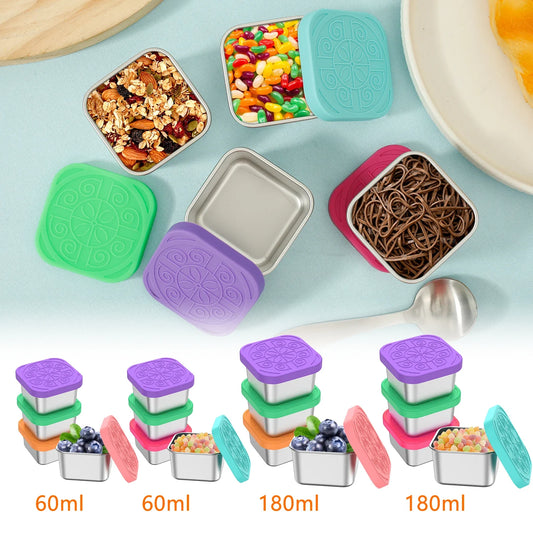 4Pcs Stainless Steel Salad Box Snack Container with Silicone Lids