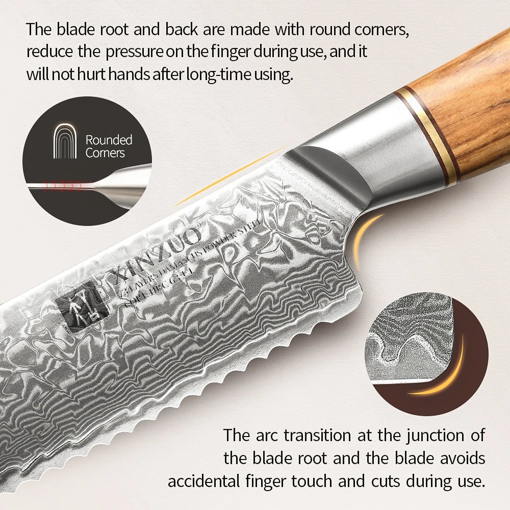 XINZUO Damascus Steel Knife with Olive Wood Handle