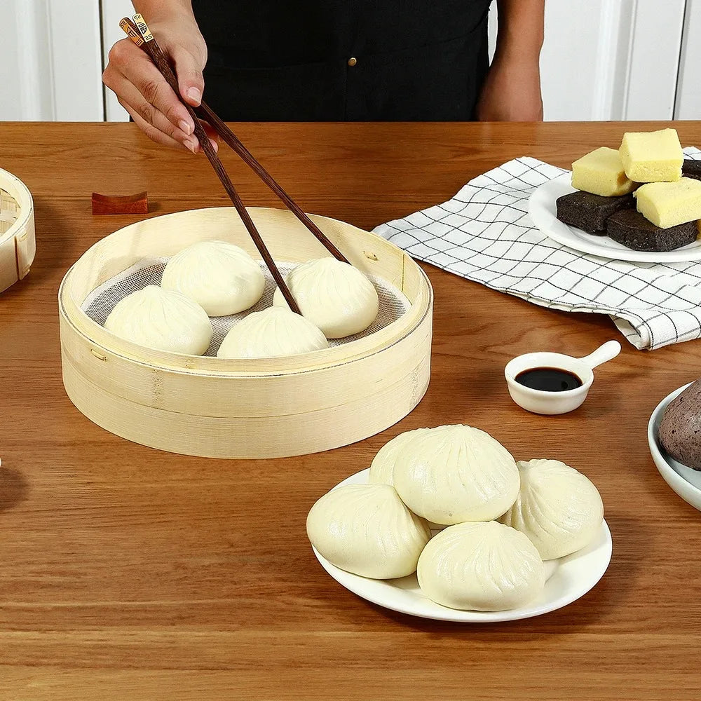 Bamboo Steamer Basket with Lid Dumpling & Vegetable Steamer