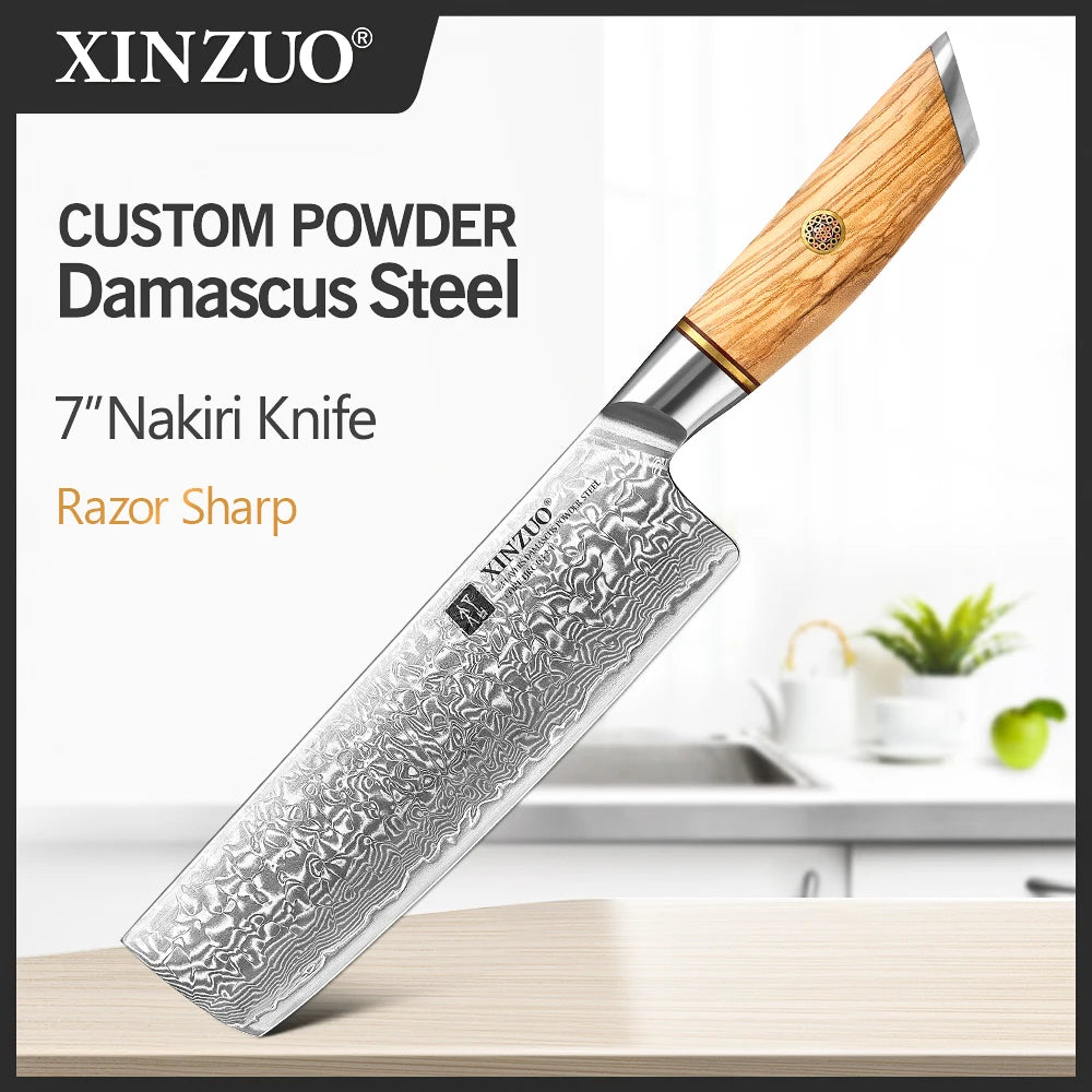 XINZUO Damascus Steel Knife with Olive Wood Handle