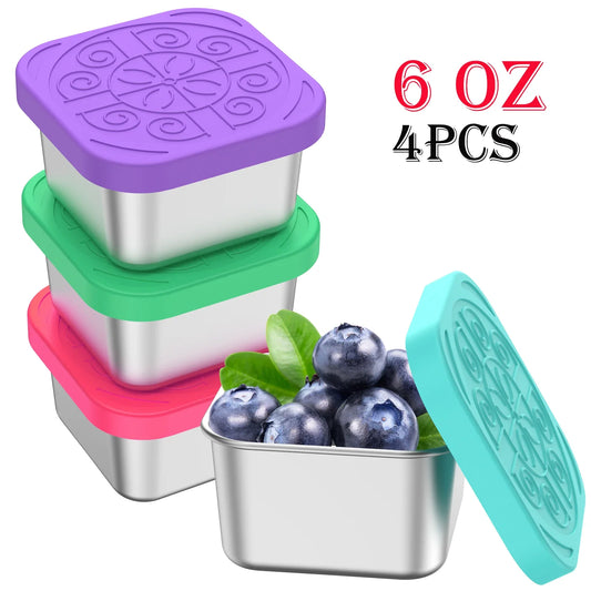 4Pcs Stainless Steel Salad Box Snack Container with Silicone Lids