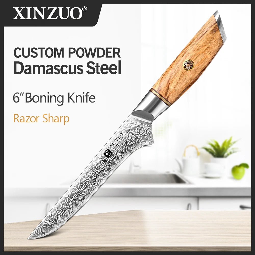 XINZUO Damascus Steel Knife with Olive Wood Handle