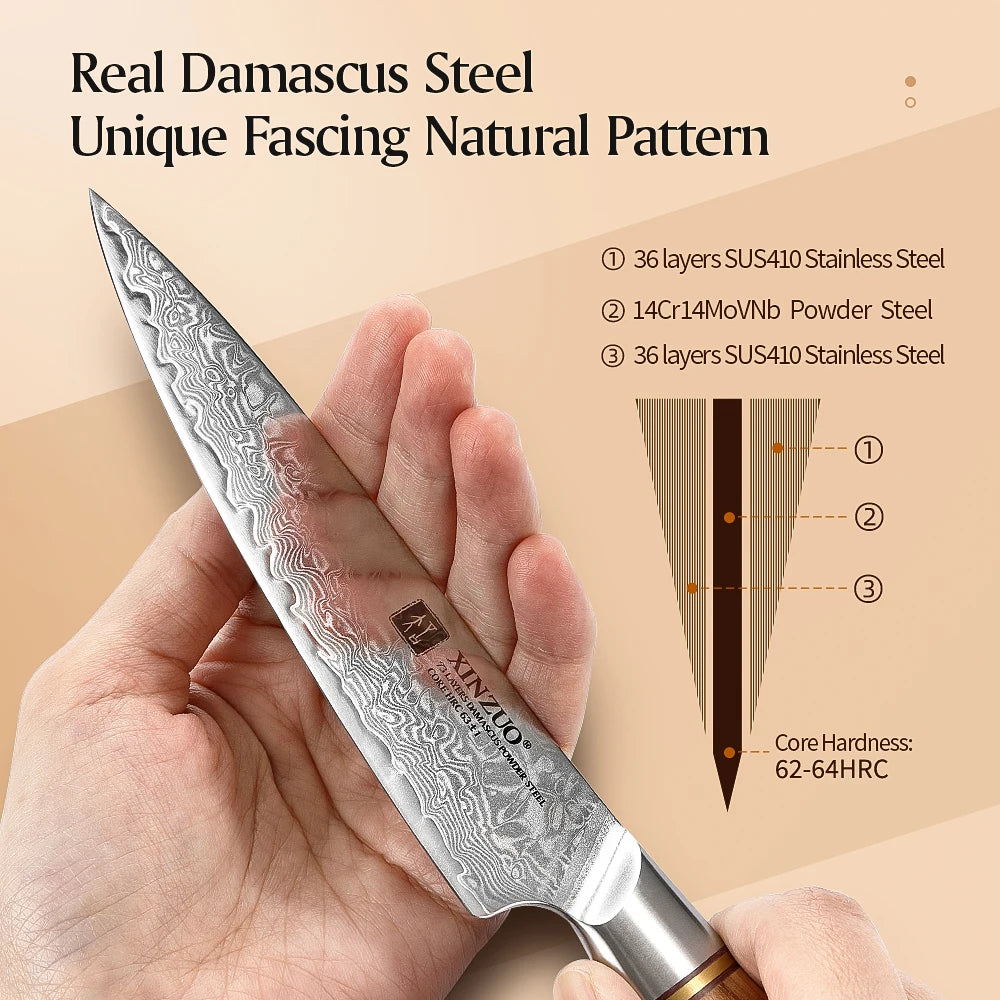 XINZUO Damascus Steel Knife with Olive Wood Handle