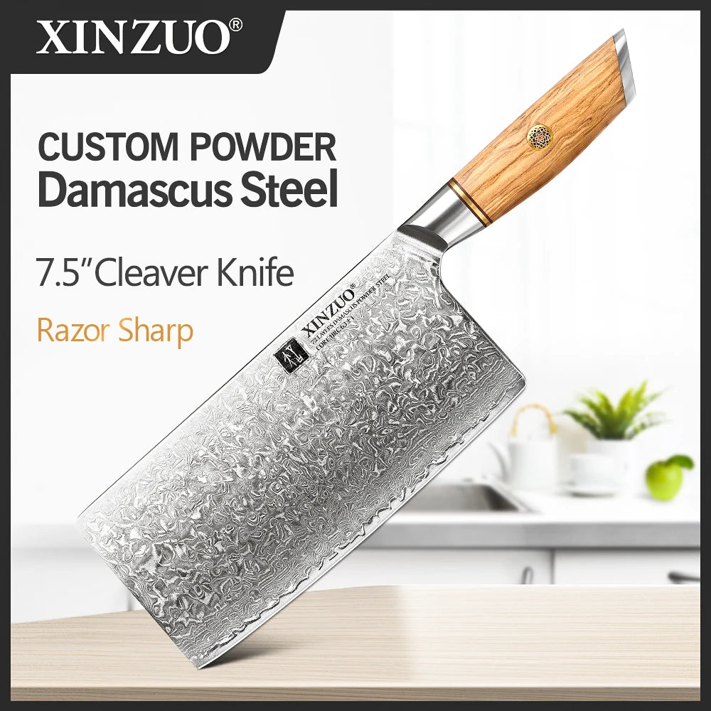 XINZUO Damascus Steel Knife with Olive Wood Handle